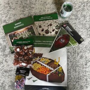 Football NFL Party Decor Bundle Banners, Snack Tray, Cups, Balls, Medals, & more
